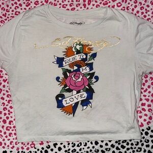 Ed Hardy White and Pink Graphic Tee